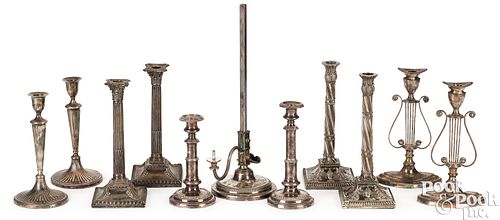 Five pairs of Sheffield candlesticks