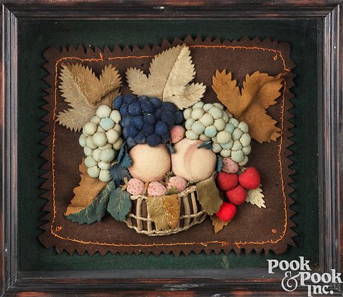 Victorian framed raised feltwork basket of fruit