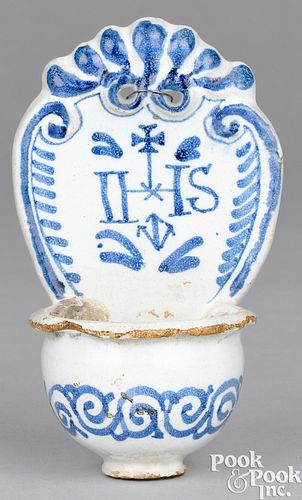 Dutch Delft holy water font, 18th c.