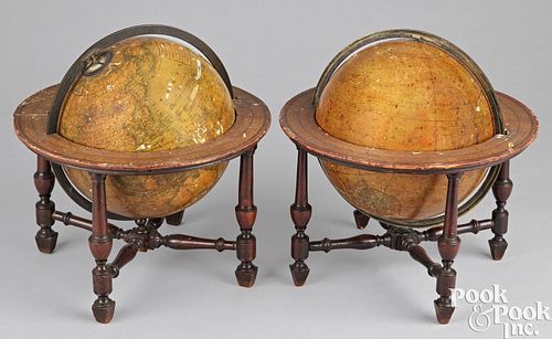 Pair of celestial and terrestrial table globes