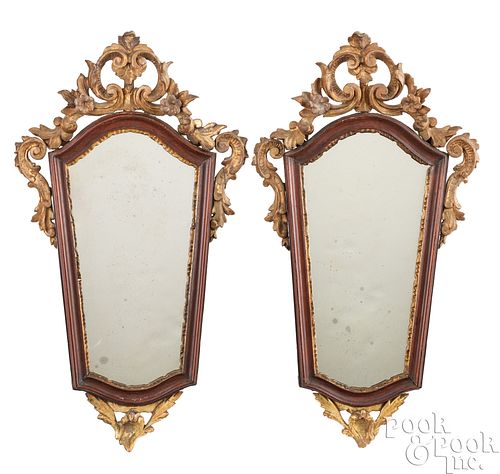 Pair of small Continental giltwood mirrors, 18th c
