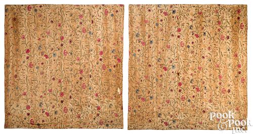 Pair of English needlework bedspreads, 18th c.