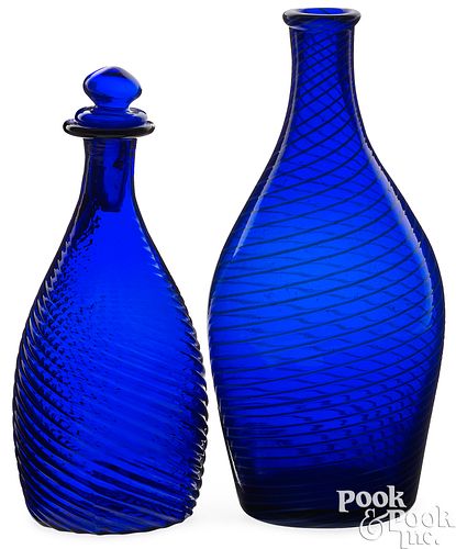 Two cobalt glass bottles, mid 19th c.