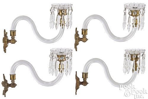 Set of four colorless glass sconces, early 19th c.