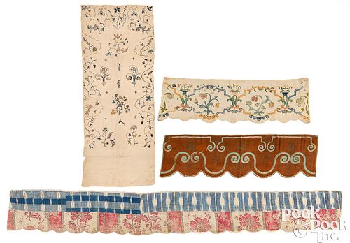 Group of textiles, 18th c., to include crewel bed