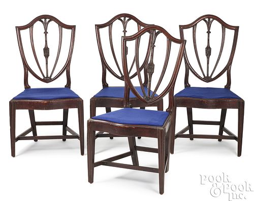 Four Federal shield back dining chairs, ca. 1795
