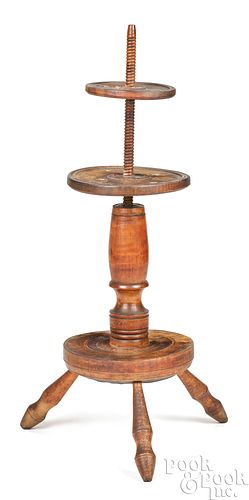 Rare two-tier maple adjustable candlestand