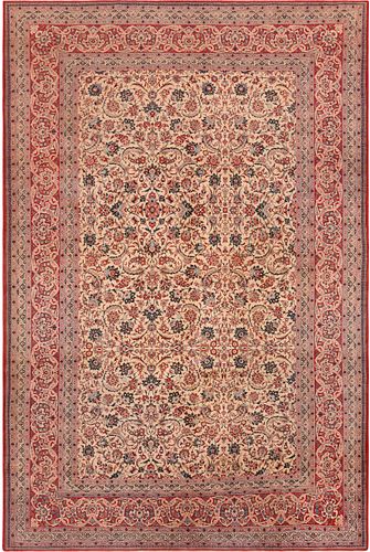 Silk And Wool Vintage Persian Nain Tudeshk Rug 11 ft 1 in x 7 ft 5 in (3.37 m x 2.26 m)