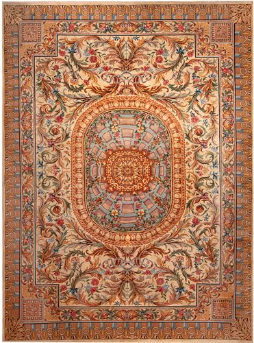 No Reserve Vintage French Savonnerie Design Indian Rug 13 ft 4 in x 10 ft 2 in (4.06 m x 3.09 m)
