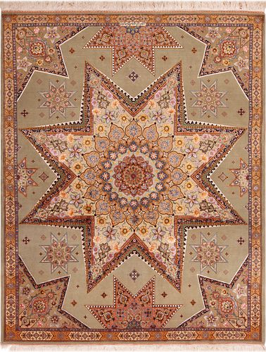 Vintage Persian Tabriz Gonbad Design Rug Woven by the Master Shahsavarpoor 8 ft 0 in x 6 ft 5 in (2.43 m x 1.95 m)