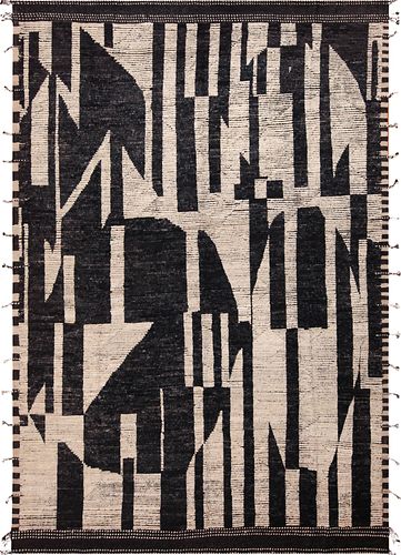 Abstract Design Black and White Modern Area Rug 13 ft 7 in x 9 ft 3 in (4.14 m x 2.82 m)
