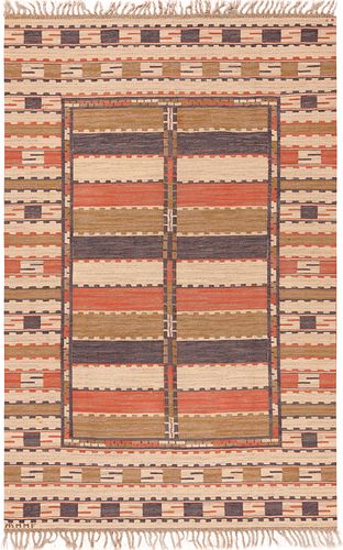 Marta Maas-Fjetterstrom Vintage Mid Century Modern Scandinavian Flat Woven “Sommarmattan” / “The Summer Carpet” 9 ft 2 in x 6 ft (2.79 m x 1.83 m)