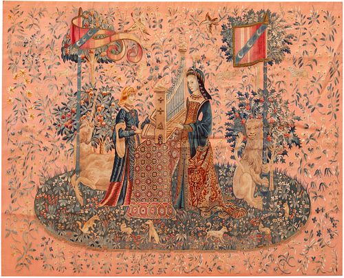No Reserve Early 20th Century French Unicorn Design Tapestry 5 ft 9 in x 4 ft 8 in (1.75 m x 1.42 m)