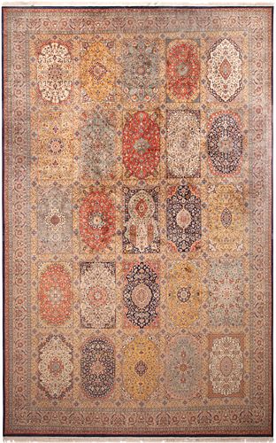 No Reserve Large Vintage Garden Design Area Rug From Pakistan 18 ft 10 in x 12 ft 3 in (5.74 m x 3.73 m)