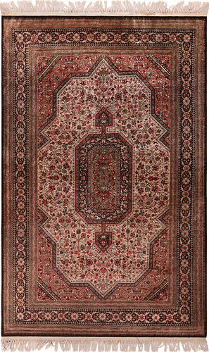 Silk Vintage Persian Qum Rug 7 ft 3 in x 4 ft 7 in (2.2 m x 1.39 m)