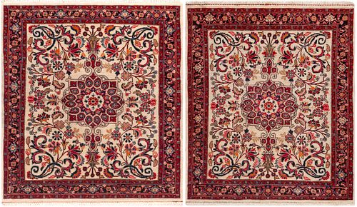No Reserve Pair Of Vintage Persian Sarouk Rugs 2 ft 10 in x 2 ft 5 in (0.86 m x 0.73 m)+2 ft 11 in x 2 ft 6 in (0.88 m x 0.76 m)