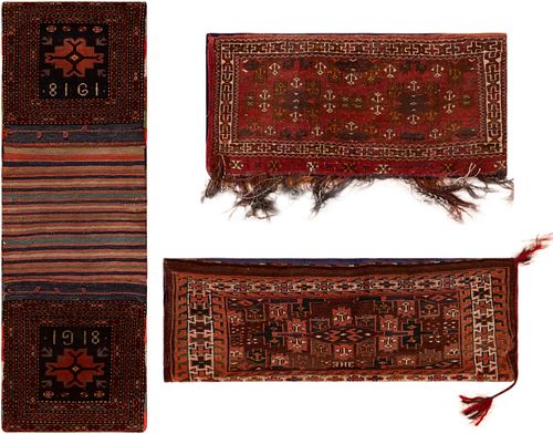 2 Antique Afghan Pillow Cases + Antique Kurdish Horse Cover 2 ft 8 in x 1 ft 4 in (0.81 m x 0.4 m)+3 ft 0 in x 1 ft 2 in (0.91 m x 0.35 m)+3 ft 9 in x