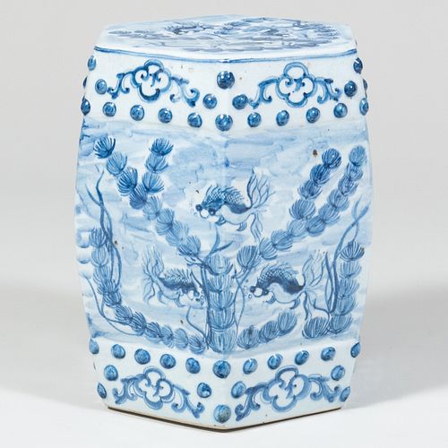 Chinese Blue and White Porcelain Hexagonal Garden Seat