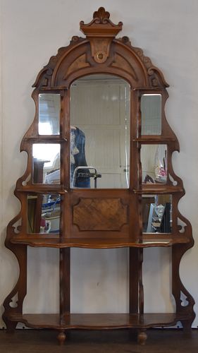 VICTORIAN CARVED WALNUT MIRRORED ETAGERE