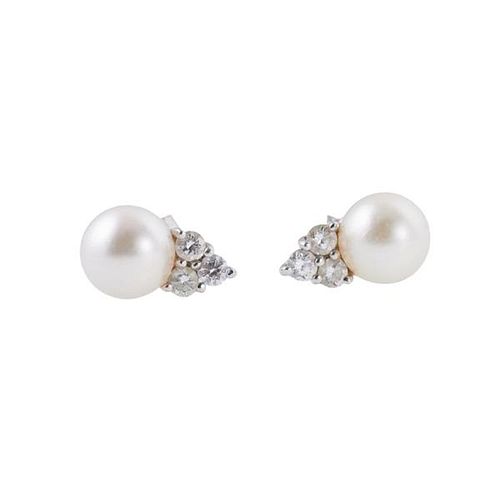 Tiffany &amp; Co Platinum Diamond Pearl Stud Earrings
