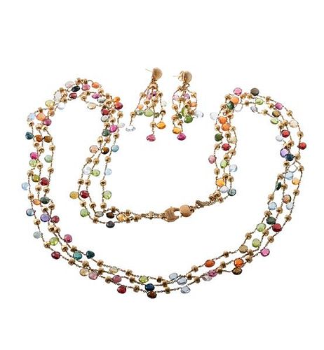 Marco Bicego 18k Gold Briolette Gemstone Necklace Earrings Set