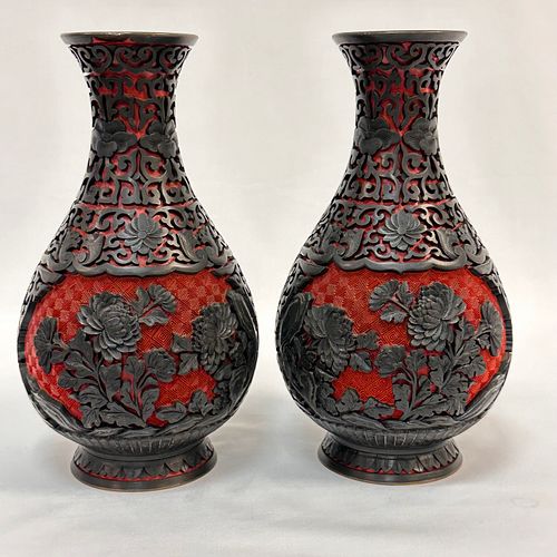Two-tone Black and Cinnabar Vases
