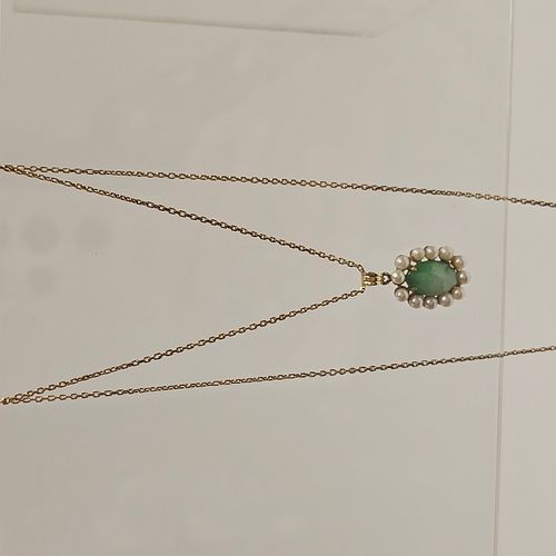 Jade, Cultured Pearl, 14k Yellow Gold Necklace