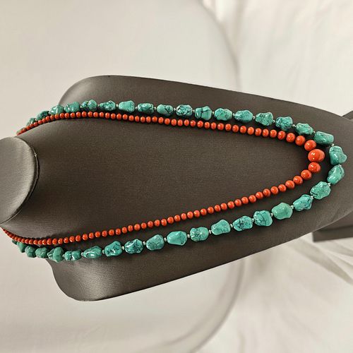 Long Coral and Turquoise Necklaces