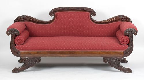 American Empire Style Carved Mahogany Sofa