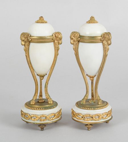 Pair of Louis XVI Style Gilt Bronze and Marble Cassolettes