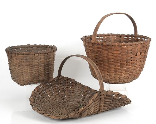 Three American Woven Oak Splint Baskets