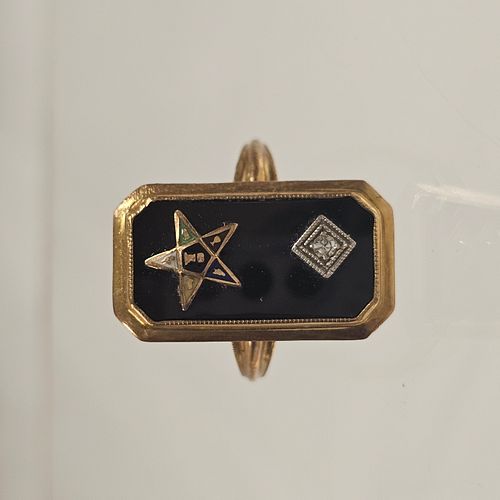 Diamond, Onyx, 10k Yellow Gold Masonic Ring
