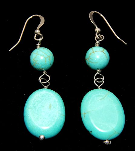 .925 Sterling Silver Round and Oval Turquoise Drop Earrings