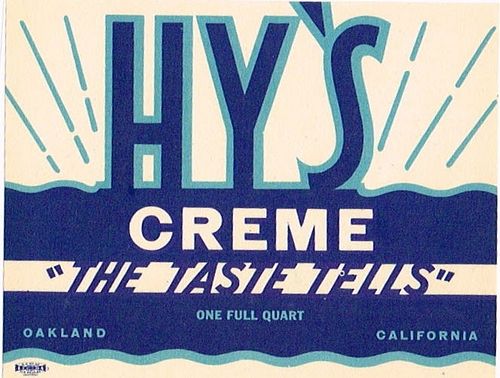 1933 Hy's Creme 32oz One Quart No Ref. Label Oakland California