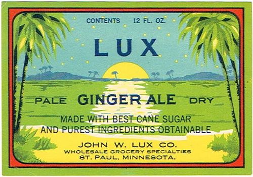 1935 Lux Ginger Ale John Lux St Paul Minnesota 12oz No Ref. Label 