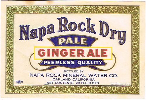 1930 Napa Rock Dry Ginger Ale Oakland Califonia 29oz Label 