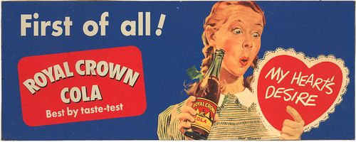 1950 Royal Crown Cola Valentine's Day Trolley Sign 