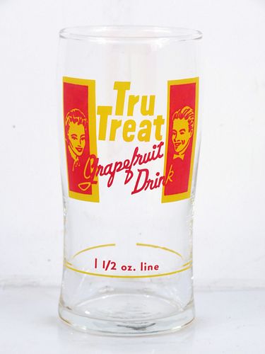 1950 Tru Treat Grapefruit Drink (W/Syrup Line) 5¼ Inch Tall ACL Drinking Glass 