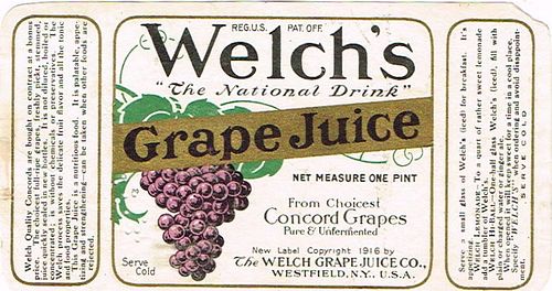 1910 Welch's Grape Juice Westfield New York Label 