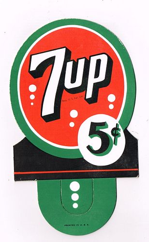 1952 7Up 5¢ Cardboard Bottle Topper 