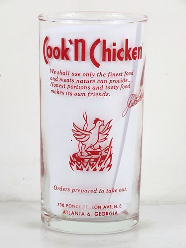 1960 Cook'n Chicken Restaurant Atlanta Georgia 4¾ Inch Tall ACL Drinking Glass 