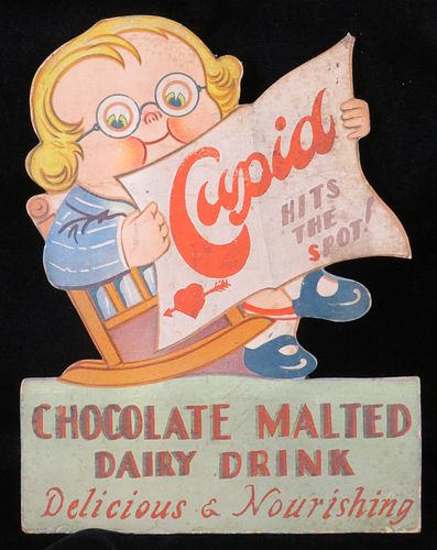 1919 Cupid Chocolate Drink Easel Backed Cardboard Sign 