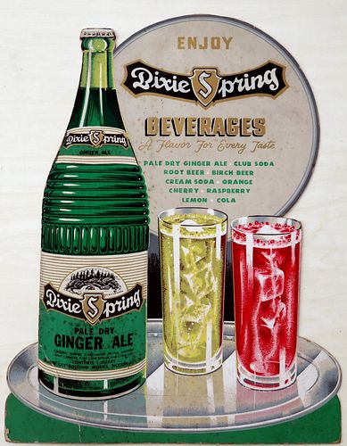 1930 Dixie Springs Ginger Ale Easel Back Sign 