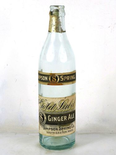 1918 Gold Label Ginger Ale Simpson Spring South Easton Massachusetts 15oz Bottle 
