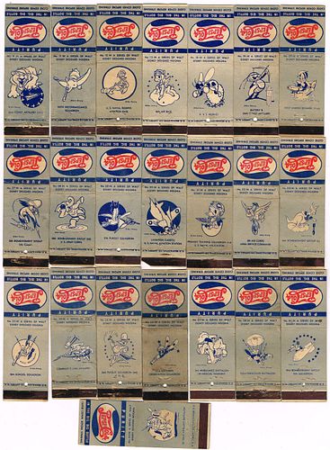 1943 Lot of 22 Pepsi-Cola Disney WWII Insignia Matchcovers 