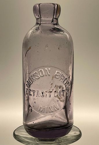 1900 Monson Bros. Hutchinson Soda Detroit City Minnisota 6oz Embossed Bottle 