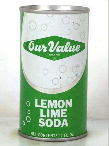 1968 Our Value Lemon Lime Soda Chicago Illinois 12oz Ring Top Can 
