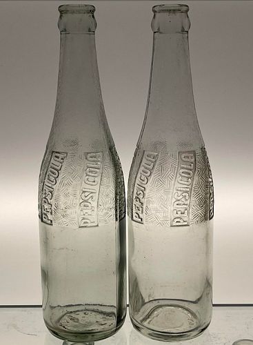 1953 Pepsi Cola Lot of Two Block Writing Returnable 10oz Embossed Bottle 