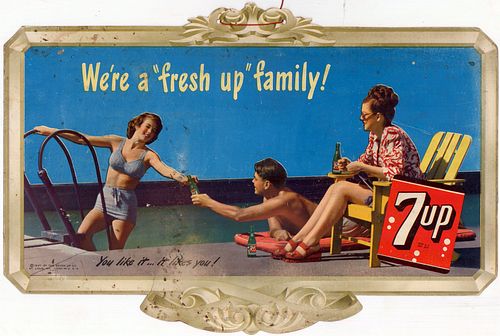 1947 7up "We're A Fresh Up Family" Cardboard Sign 