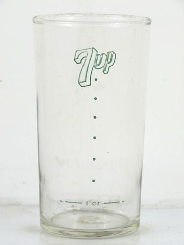 1940 7up (dots green w/syrup line) 4Â¾ Inch Tall ACL Drinking Glass 